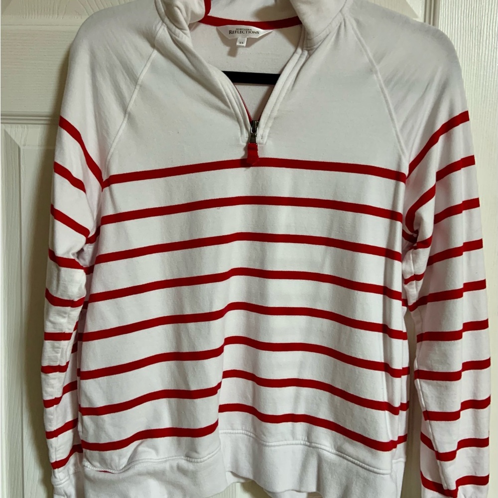 Northern Reflections White and Red Striped Sweater
